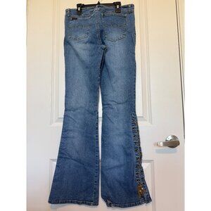 Vtg Y2K Mudd Lace-Up Leg Flare Jeans Womens Blue Denim Size 12 -No Tags